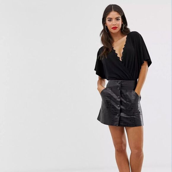 ASOS Angel Sleeve Wrap Lace Trim Bodysuit  Size 12 - Picture 3 of 13